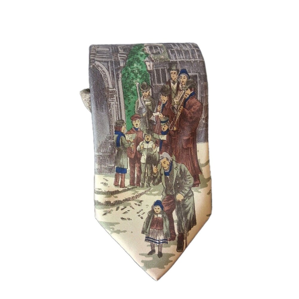 Vintage Lands End Direct Mercent Mens Silk Tie Victorian Era Christmas Carolers